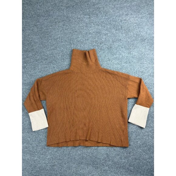 Romwe Sweater Women's Large Brown Beige Ribbed Turtle Neck Pullover - Picture 1 of 9